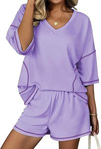 <b>Two</b> <b>Piece</b> <b>Sets</b> for Women Summer <b>Lounge</b> <b>Sets</b> 2026 Striped Shirts and Shorts <b>Set</b> Oversized Matching Outfit - Product Image 2
