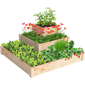 3-Tier Wooden Raised Garden Bed Natural Fir Wood Elevated <b>Planter</b> <b>Box</b> for Vegetables Herbs and Flowers Outdoor Gardening Kit - Product Image 1