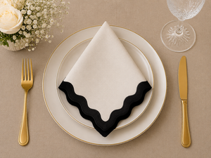 Serviette de table en lin de qualité supérieure avec bordure noire festonnée élégante – Serviette de table de luxe pour la salle à manger et la maison - Product Image 3