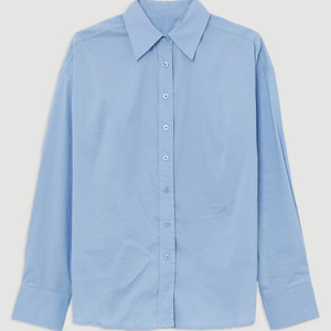 Camisa de Mujer Clásica Azul con Botones, Manga Larga, Cuello Camisero, Color Sólido, Tela Popelina, Corte Regular, Hecha a Medida - Product Image 1