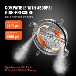 Pulitore per superfici ad alta pressione da 20 pollici in acciaio inossidabile, 4500 PSI massimi, connettore da 3/8 di pollice con maniglie e ruote - Product Image 4