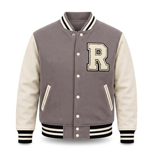 Blouson universitaire unisexe personnalisé rouge et blanc, style Letterman, avec patchs en chenille, streetwear universitaire Y2K, coupe oversize, Vin Front - Product Image 2