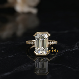Emerald Cut Solitaire Engagement <b>Ring</b> in 925 Sterling <b>Silver</b> Minimalist Bezel <b>Set</b> Statement <b>Ring</b> for Women - Product Image 2