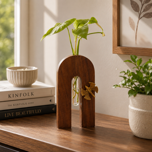 Jardinière en U avec support en métal et papillon en bois, vase hydroponique de table - Product Image 6