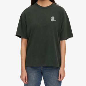 Camiseta de Manga Corta para Mujer, Cuello Redondo, Corte Regular, Color Verde Oscuro Sólido, 100% Algodón Orgánico, Estampado con Logotipo Informal, Secado Rápido para Verano - Product Image 1