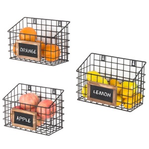 Set Of 3 Wall Hanging Fruit Basket With Slate <b>Label</b> Metal Storage Rack For <b>Kitchen</b> Fruits Vegetables Modern Home Decor Storage - Product Image 1