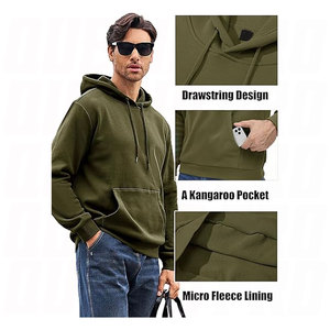 <b>Mens</b> Heavyweight Solid Autumn Woven Silk Screen Printed Hoodies High Quality Regular Fit Gym Pocket Design Plastisol Screen - Product Image 3