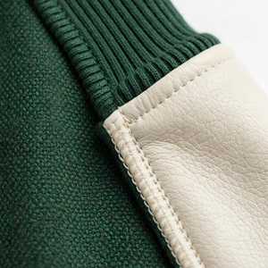 Veste universitaire pour homme en laine, color block vert et beige, à boutons-pression, style baseball, coupe-vent et chaude, avec col et poignets côtelés - Product Image 6