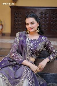 Premium Quality Cosmos with Zari-<b>Sequin</b> Embroidered Kali-<b>Flared</b> Lehenga-Sindoor Silk Choli Set Supplier from India - Product Image 2