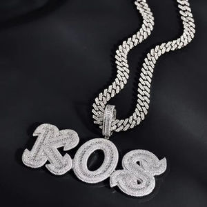 Pendentif lettre KOS avec strass en cristal, alliage de zinc plaqué argent, charme hip-hop, cadeau unisexe - Product Image 3