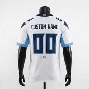 Maillot de football américain personnalisé pour hommes, blanc et bleu, col en V, manches courtes, évacuation de l'humidité, impression par sublimation, nom de l'équipe 00 - Product Image 2