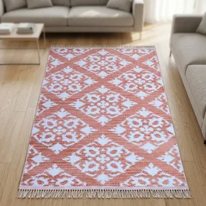 Geometric Pattern Loop <b>Pile</b> Flat Weave Modern Rug Rectangle Handmade <b>Cushioned</b> Washable Non-Slip Latex Backing Cotton <b>Pile</b> Home - Product Image 3