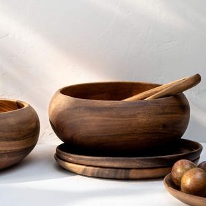 Juego de tazones de madera de acacia natural al por mayor, tazón de madera hecho a mano, diseño minimalista, acabado pulido, para servir comida, tazón para regalo - Product Image 3