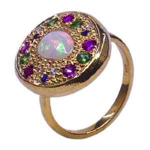 Anillo de Compromiso Clásico y Tradicional con Ópalo y Topacio Multicolor, Chapado en Oro sobre Plata de Ley, Anillos Finos y Elegantes - Product Image 1