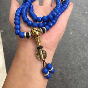 กำไลข้อมือแพลตตินั่มลาพิส ลาซูลี ประดับลูกปัดทิเบต 108 เม็ด รูปทรงพู่/ลวดลายหรูหรา ของขวัญสำหรับผู้หญิง - Product Image 4