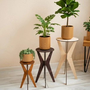 Soporte de madera rústico premium y duradero para flores con base tallada a mano para plantas verdes de interior, soporte de madera para plantas - Product Image 5