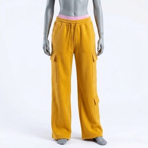 Premium Yellow Cargo Sweatpants Elastic Waist <b>Drawstring</b> Wide Leg Casual Utility Pants Relaxed Fit Streetwear Lounge <b>Trousers</b> - Product Image 4