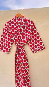 ชุดคลุมกิโมโนผ้าฝ้ายอินเดีย, ชุดคลุมเพื่อนเจ้าสาวลายบล็อกพิมพ์, ชุดนอนฤดูร้อน, ไซส์เดียว - Product Image 4