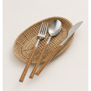 Ensemble de couverts en acier inoxydable avec manche en bois naturel, couverts modernes pour restaurant et hôtel, finition polie miroir, cadeau - Product Image 2