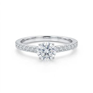 Bague de mariage et de fiançailles en or massif 10K 14K 18K, diamant de laboratoire rond couleur DEF clarté VS VVS, certifié IGI - Product Image 5
