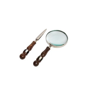 Loupe de lecture décorative de style antique avec poignée en résine à carreaux noirs et blancs et finition en laiton - Product Image 3