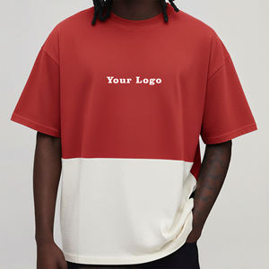 Wholesale 100% Cotton Men's Hip Hop Short Sleeve T-Shirts Color Block Custom Embroidered Logo Baggy fit Streetwear Man T-shirt - Product Image 3