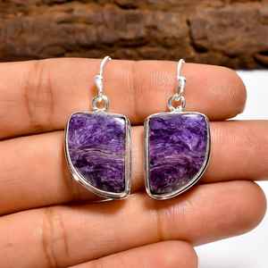 Pendientes de Charoita en Plata de Ley Chapada en Oro, Joyería Boho con Gema Púrpura Rara para Mujeres y Niñas, Regalo para Fiestas - Product Image 5