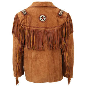 Cowboy Unisex Canvas Slim Quick Dry Streetwear <b>Jacket</b> Long <b>Fringes</b> Original Cow Suede Front - Product Image 3