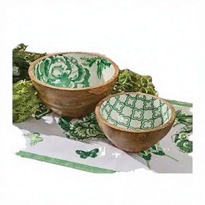 Tazón de Madera de Mango Ecológico Hecho a Mano con Diseño Floral en Acuarela Azul, Estilo Rústico, para Servir Ensaladas - Product Image 2