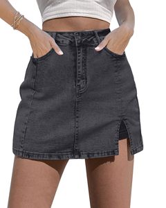 Falda pantalón vaquera casual para mujer, minifalda de mezclilla de cintura alta con abertura lateral, elástica, OEM, personalizada, al por mayor - Product Image 2