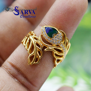 Luxury Blue Enamel Heart <b>Ring</b> <b>Gold</b> Plated 925 Sterling Silver Moissanite Accent Leaf Design Statement <b>Cocktail</b> Jewelry for Women - Product Image 2