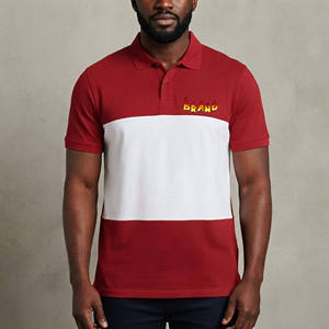 Camisa de hombre al por mayor, roja y blanca con bloques de color en contraste, cuello vuelto, manga corta, algodón transpirable, corte regular, ropa casual - Product Image 1