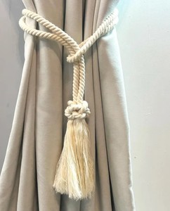 Curtain <b>tiebacks</b> -- drapery <b>tiebacks</b> -- White Cotton Diamond Knot <b>Tieback</b> - Handmade Tassel Accent - Product Image 1