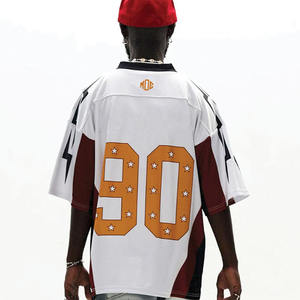 เสื้อเจอร์ซีย์อเมริกันฟุตบอลทรงโอเวอร์ไซส์สไตล์ Y2K สำหรับผู้ชาย ผลิตจากโพลีเอสเตอร์ ดีไซน์พิมพ์ลายแบบ Sublimation พร้อมหมายเลขและดาว  รับผลิตตามแบบ OEM - Product Image 3