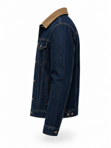 Chaqueta de Mezclilla Azul Oscuro para Hombre, Cierre de Botones, Corte Regular, Estampado Vintage, Estilo Urbano Informal, Ropa de Otoño, 100% Algodón Tejido - Product Image 3