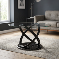 Table basse ronde en métal noir faite à la main avec base en marbre et plateau en verre, table centrale de haute qualité, mobilier d'intérieur et d'extérieur en métal