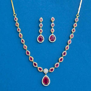 Artificial Jewellery Wholesalers in India Classic Brass Zircon Delicate Charm Necklace with 2 Tone Plating Model 439658 - Product Image 3