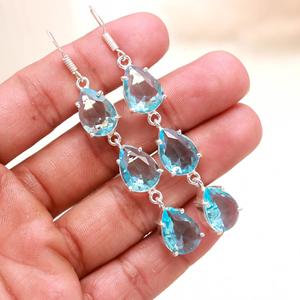 “Aquamarine Quartz Teardrop <b>Earrings</b> 925 Sterling <b>Silver</b> <b>Dangle</b> <b>Earrings</b> Pear Cut Blue Gemstone Handmade Jewelry Wholesale - Product Image 1