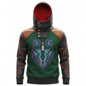 Sweat à capuche néon futuriste pour homme, motif circuit imprimé sur les manches, imprimé numérique vibrant, coupe athlétique avec cordon de serrage - Product Image 4