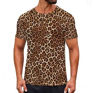 <b>Men's</b> <b>Leopard</b> <b>Print</b> Sublimation Transfer <b>Print</b> Short Sleeve O-Neck Casual Regular Fit Breathable Cotton T-<b>Shirt</b> - Product Image 1