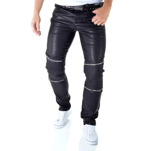 Pantalones de cuero PU ajustados para hombre, pantalones casuales a la moda, ropa de calle elegante para looks urbanos modernos. - Product Image 1