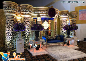 Hermosa decoración de escenario dorado para bodas musulmanas indias para recepción y decoraciones de boda Nikah - Product Image 4