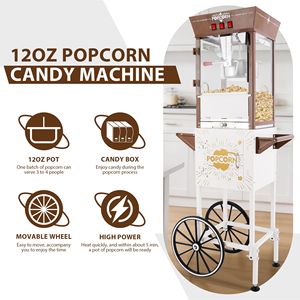 Machine à Popcorn Commerciale 12oz avec Chariot, 3 Boutons de Contrôle, Électrique, 3 Boîtes de Rangement pour Bonbons, 3 Plaques - Product Image 5