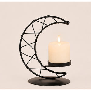 Classic Crescent Moon Candle Holder Metal Pillar Candle Stand Matte <b>Black</b> Wrought Iron <b>Candlestick</b> for Ramadan Eid Decoration - Product Image 1