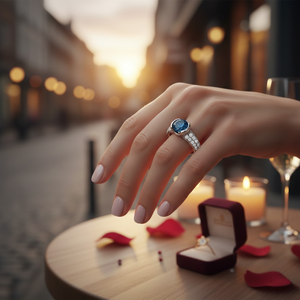 Anillo de Diamante Solitario Azul Redondo Real de 1.00 TCW con Piedras Blancas en Relieve |   Joyería Fina Elegante para Bodas y Compromisos para Mujer - Product Image 5