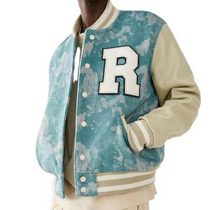 Men's Tie-<b>Dye</b> Varsity Jacket Regular Fit Turn-down Collar Single Breasted Button Closure Preppy Style Autumn Wear Customize able - Product Image 2