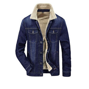 Chaqueta de mezclilla azul lavada para hombre con cuello de forro polar Sherpa de algodón, personalizada al por mayor para invierno - Product Image 3