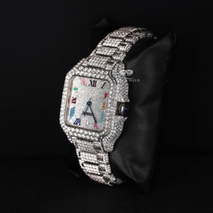 Luxury Full Iced Out Moissanite Diamond Watch Rainbow Roman Numeral Dial White Tone Hip Hop Stainless Steel <b>Automatic</b> Watch - Product Image 2