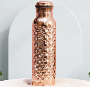 Copper Eco-friendly <b>Water</b> <b>Bottle</b> with Honeycomb Texture Portable Travel Drinkware Set with Lid Classic Design - Product Image 4