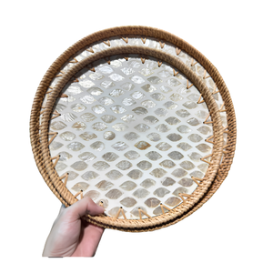 Handmade Vietnam Round Rattan <b>Tray</b> Made from Natural Rattan with Mother of Pearl Inlay for Dining and Decorative Display - Product Image 3
